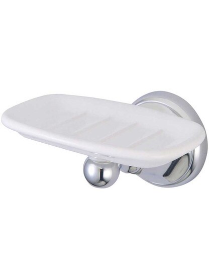 Daytona Wall-Mount Soap Holder with White Porcelain Dish in Polished Chrome.